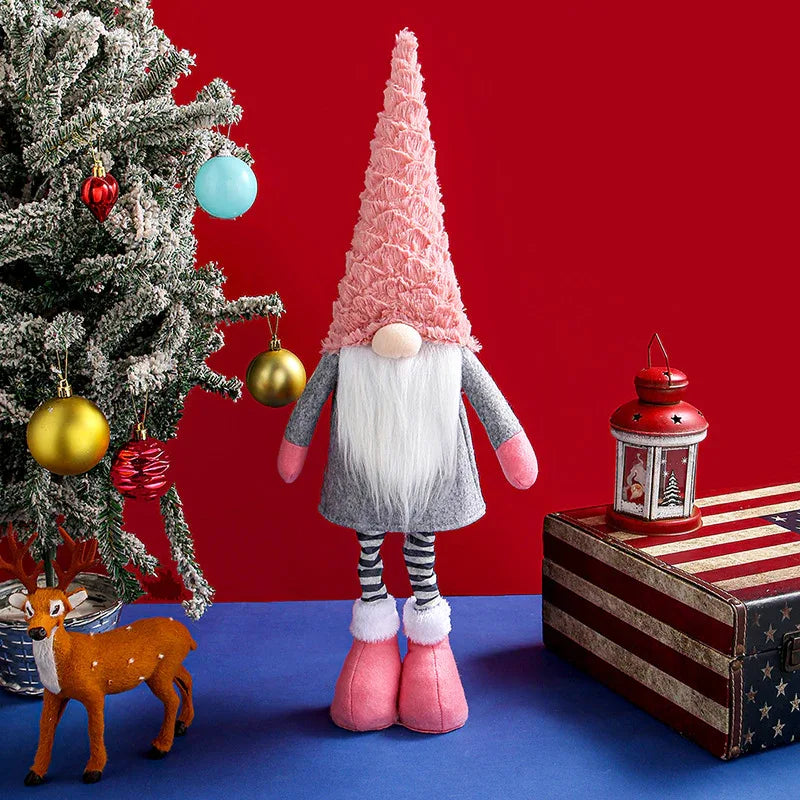 Retractable Leg Christmas Gnome Plush - Adjustable Standing Holiday Decoration(pink) - Mekamart Australia