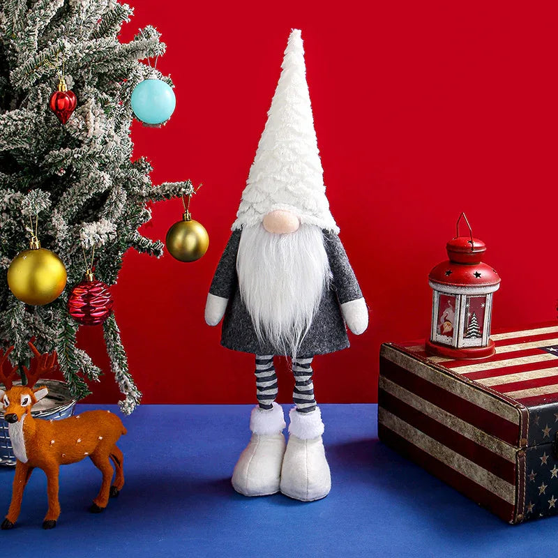 Retractable Leg Christmas Gnome Plush - Adjustable Standing Holiday Decoration(white) - Mekamart Australia