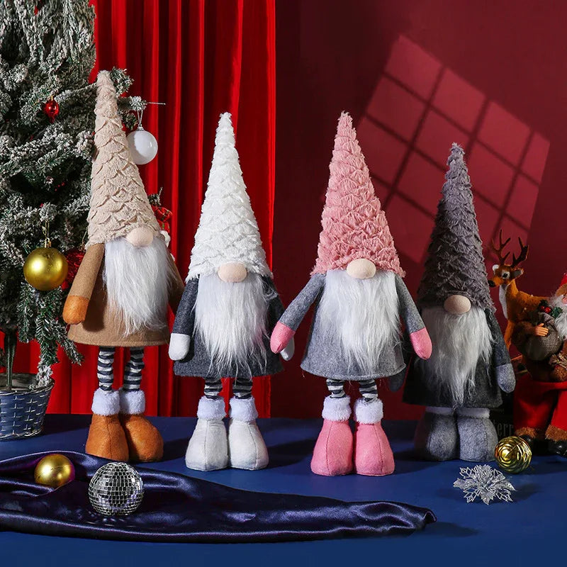 Retractable Leg Christmas Gnome Plush - Adjustable Standing Holiday Decoration(white) - Mekamart Australia