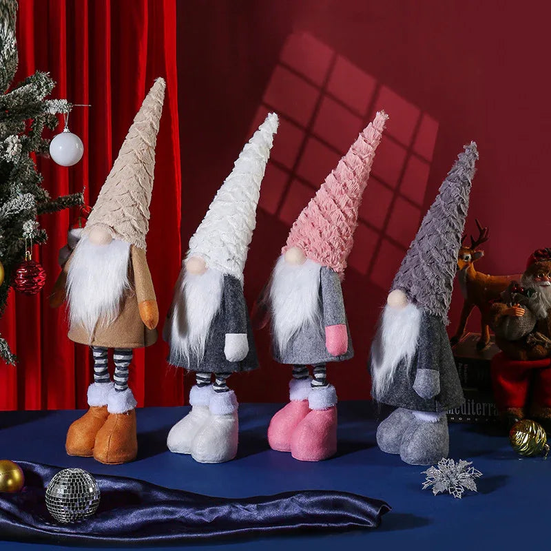 Retractable Leg Christmas Gnome Plush - Adjustable Standing Holiday Decoration(white) - Mekamart Australia