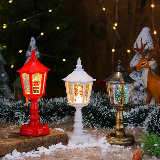 Festive LED Christmas Snow Globe Lantern - Glittering Tabletop Decoration with Santa/Snowman Scene, Dual Power(white) - Mekamart Australia