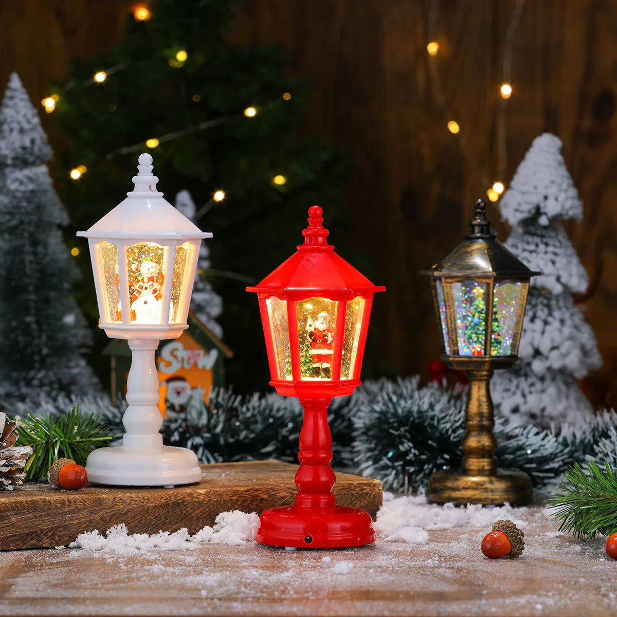 Festive LED Christmas Snow Globe Lantern - Glittering Tabletop Decoration with Santa/Snowman Scene, Dual Power(white) - Mekamart Australia