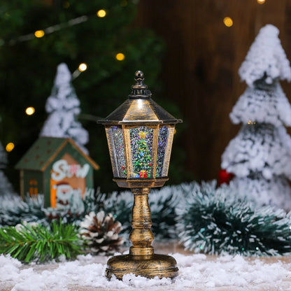 Festive LED Christmas Snow Globe Lantern - Glittering Tabletop Decoration with Santa/Snowman Scene, Dual Power(Bronze) - Mekamart Australia