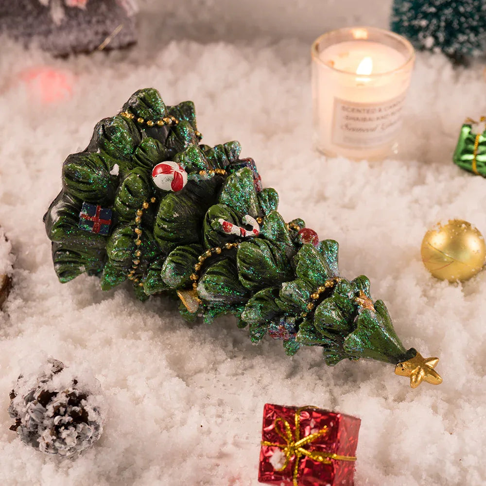 Miniature Decorated Christmas Tree Tabletop Ornament - Holiday Village Display Decoration(green) - Mekamart Australia