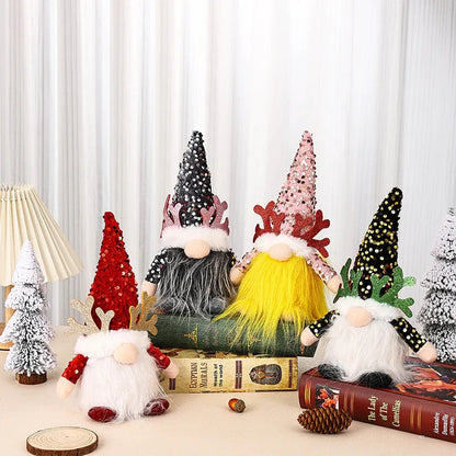 Light-Up Christmas Gnome Plush Doll with Sequin Hat & Antlers - Festive LED Tabletop Decoration(pink) - Mekamart Australia