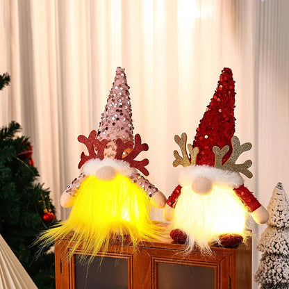 Light-Up Christmas Gnome Plush Doll with Sequin Hat & Antlers - Festive LED Tabletop Decoration(pink) - Mekamart Australia