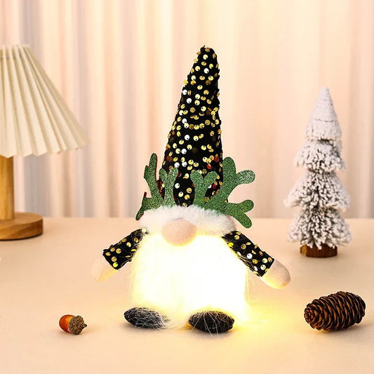 Light-Up Christmas Gnome Plush Doll with Sequin Hat & Antlers - Festive LED Tabletop Decoration(gold) - Mekamart Australia