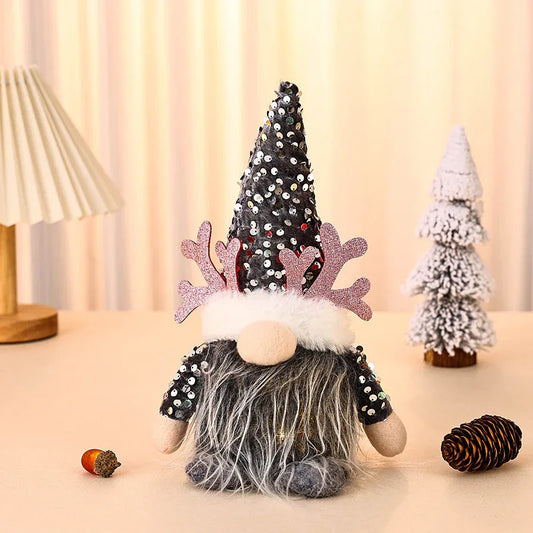 Light-Up Christmas Gnome Plush Doll with Sequin Hat & Antlers - Festive LED Tabletop Decoration(silver) - Mekamart Australia