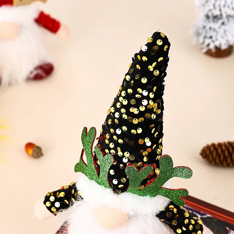 Light-Up Christmas Gnome Plush Doll with Sequin Hat & Antlers - Festive LED Tabletop Decoration(silver) - Mekamart Australia