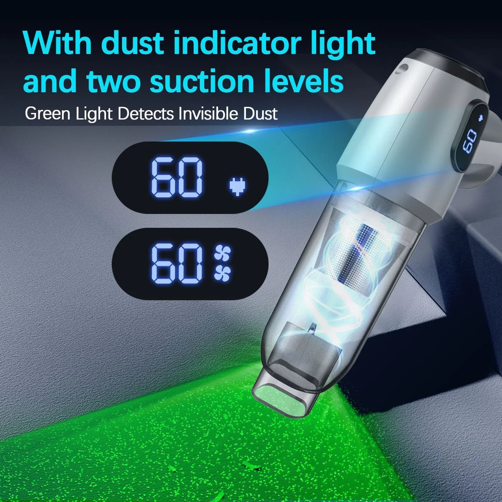 2-in-1 Cordless Handheld Vacuum & Air Duster - 12000Pa Suction, 70000 RPM, LED Light, USB-C Rechargeable(Silver) - Mekamart Australia