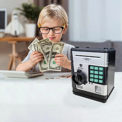 Electronic Piggy Bank Safe Box for Kids - Automatic Bill & Coin Bank with Password Protection, Music & Lights(black) - Mekamart Australia