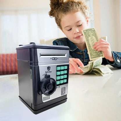 Electronic Piggy Bank Safe Box for Kids - Automatic Bill & Coin Bank with Password Protection, Music & Lights(black) - Mekamart Australia
