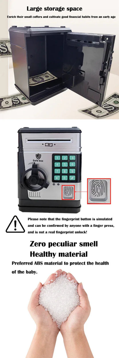 Electronic Piggy Bank Safe Box for Kids - Automatic Bill & Coin Bank with Password Protection, Music & Lights(black) - Mekamart Australia