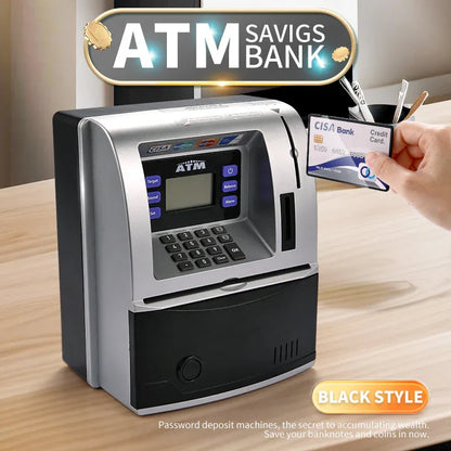 Kids Electronic ATM Savings Bank - Digital Piggy Bank with Password, Auto Roll-in Banknotes & Coin Slot for Financial Learning Fun(black) - Mekamart Australia