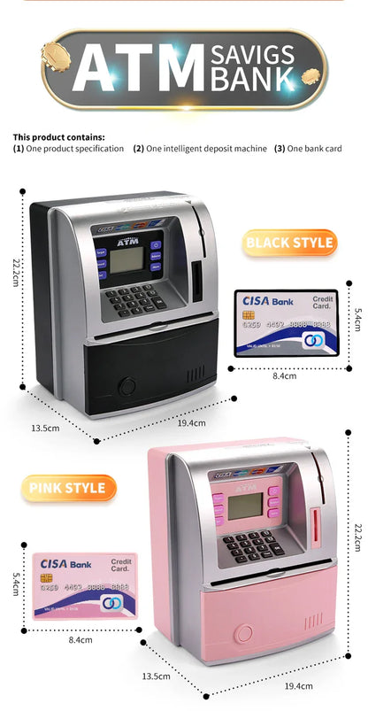 Kids Electronic ATM Savings Bank - Digital Piggy Bank with Password, Auto Roll-in Banknotes & Coin Slot for Financial Learning Fun(pink) - Mekamart Australia