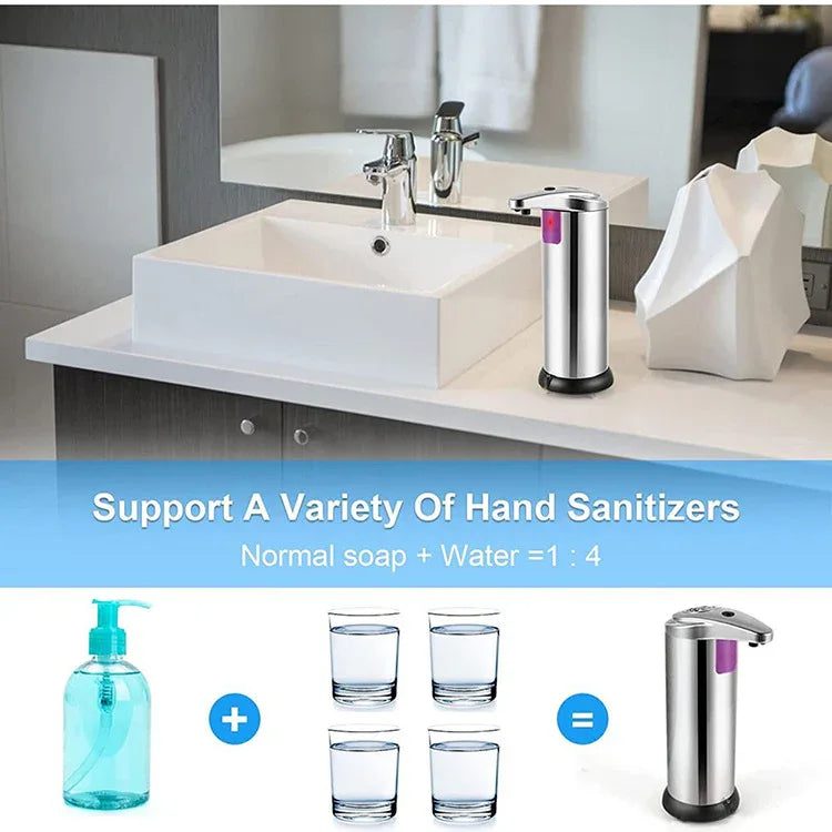 Touchless Automatic Soap Dispenser - Stainless Steel, Adjustable Volume, Infrared Sensor for Kitchen & Bathroom(Silver) - Mekamart Australia