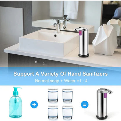 Touchless Automatic Soap Dispenser - Stainless Steel, Adjustable Volume, Infrared Sensor for Kitchen & Bathroom(Silver) - Mekamart Australia