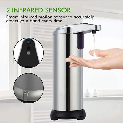 Touchless Automatic Soap Dispenser - Stainless Steel, Adjustable Volume, Infrared Sensor for Kitchen & Bathroom(Silver) - Mekamart Australia