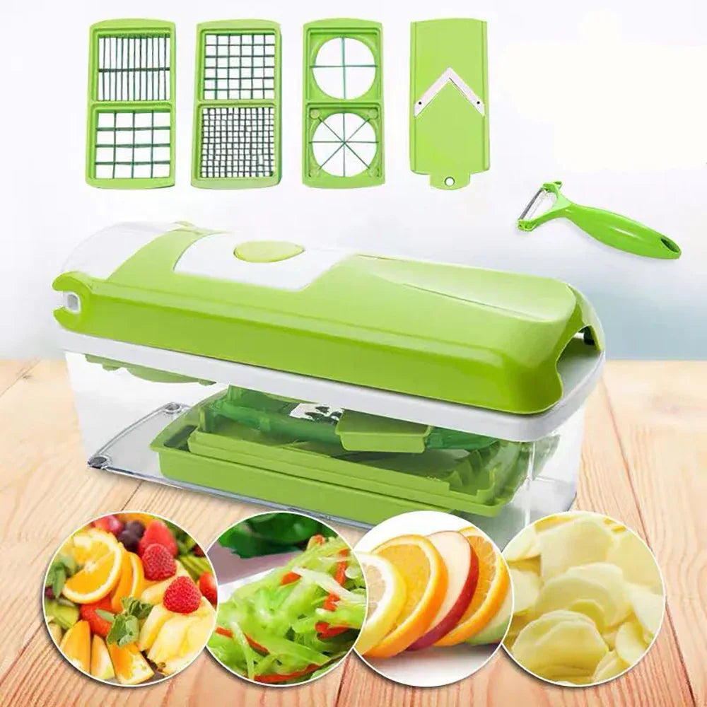 Multi-Functional Vegetable Chopper & Slicer Set - Dicer, Grater with Food Container & Peeler(green) - Mekamart Australia