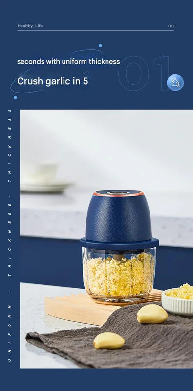 Electric Mini Garlic Chopper with Glass Bowl - USB Rechargeable, 6 Blades, Large Capacity(green) - Mekamart Australia