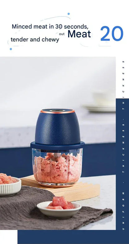 Electric Mini Garlic Chopper with Glass Bowl - USB Rechargeable, 6 Blades, Large Capacity(white) - Mekamart Australia