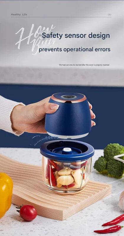 Electric Mini Garlic Chopper with Glass Bowl - USB Rechargeable, 6 Blades, Large Capacity(white) - Mekamart Australia