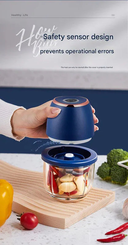 Electric Mini Garlic Chopper with Glass Bowl - USB Rechargeable, 6 Blades, Large Capacity(white) - Mekamart Australia