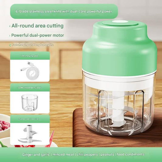 Powerful Mini Electric Food Chopper - USB Rechargeable Cordless Garlic & Meat Mincer(green 320ml + 6-blade knife) - Mekamart Australia