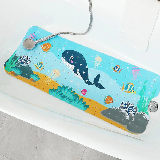 Non-Slip PVC Bath & Shower Mat with Suction Cups and Drainage Holes - Cartoon Ocean Theme(Black Whale) - Mekamart Australia
