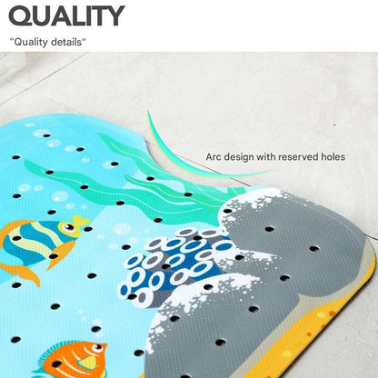 Non-Slip PVC Bath & Shower Mat with Suction Cups and Drainage Holes - Cartoon Ocean Theme(Blue Whale) - Mekamart Australia