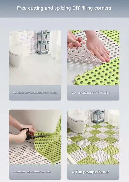 Grey And Green DIY Interlocking Non-Slip Floor Tiles - 18-Pack PVC Drainage Mat for Shower & Bathroom Safety - Mekamart Australia