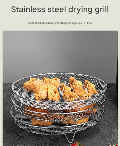 Silver 3-Pack Stackable Air fryer Racks - Food Grade Stainless Steel Multi-Layer Dehydrator & Crisper Tray Accessory - Mekamart Australia