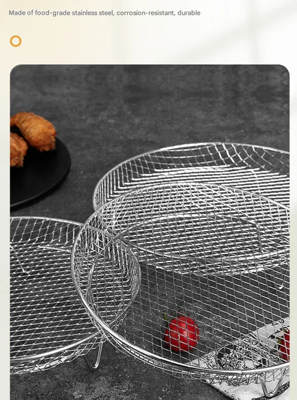 Silver 3-Pack Stackable Air fryer Racks - Food Grade Stainless Steel Multi-Layer Dehydrator & Crisper Tray Accessory - Mekamart Australia