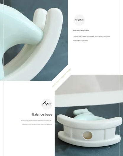 Green Modern Ceramic Rocking Horse Ornament - Cute Porcelain Figurine for Desk & Shelf Decor - Mekamart Australia