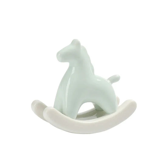 Light Green Modern Ceramic Rocking Horse Ornament - Cute Porcelain Figurine for Desk & Shelf Decor - Mekamart Australia