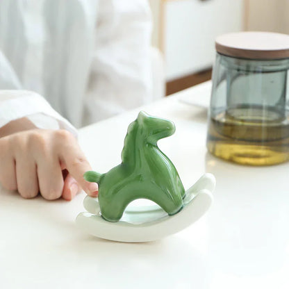 Light Green Modern Ceramic Rocking Horse Ornament - Cute Porcelain Figurine for Desk & Shelf Decor - Mekamart Australia