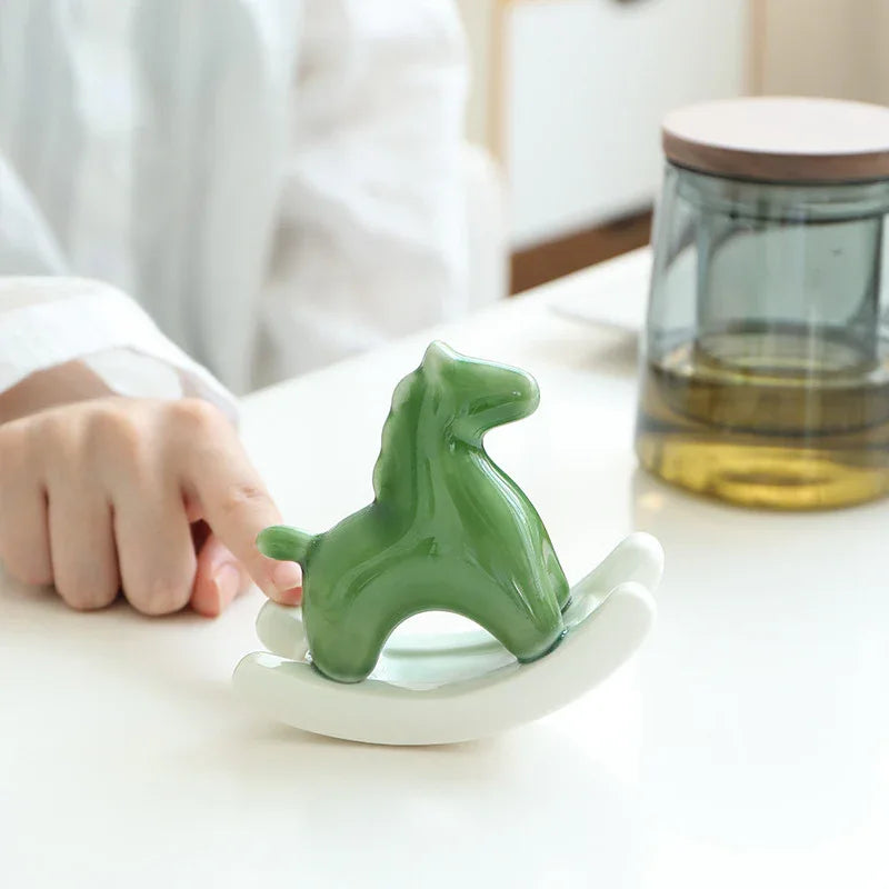 Pink Modern Ceramic Rocking Horse Ornament - Cute Porcelain Figurine for Desk & Shelf Decor - Mekamart Australia