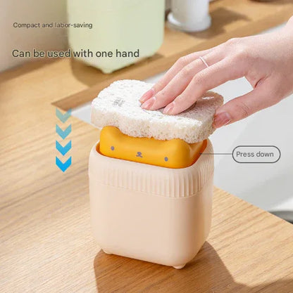 2 Pcs Yellow Cute Cat Press-to-Dispense Soap Pump & Sponge Caddy for Kitchen Sink - Mekamart Australia