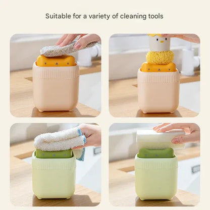 2 Pcs Green Cute Cat Press-to-Dispense Soap Pump & Sponge Caddy for Kitchen Sink - Mekamart Australia