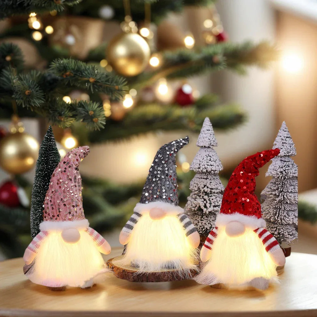 2 Pcs Red Charming Light-Up Christmas Gnome - Festive Nordic Plush Holiday Decoration - Mekamart Australia