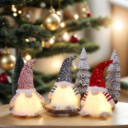 2 Pcs Red Charming Light-Up Christmas Gnome - Festive Nordic Plush Holiday Decoration - Mekamart Australia