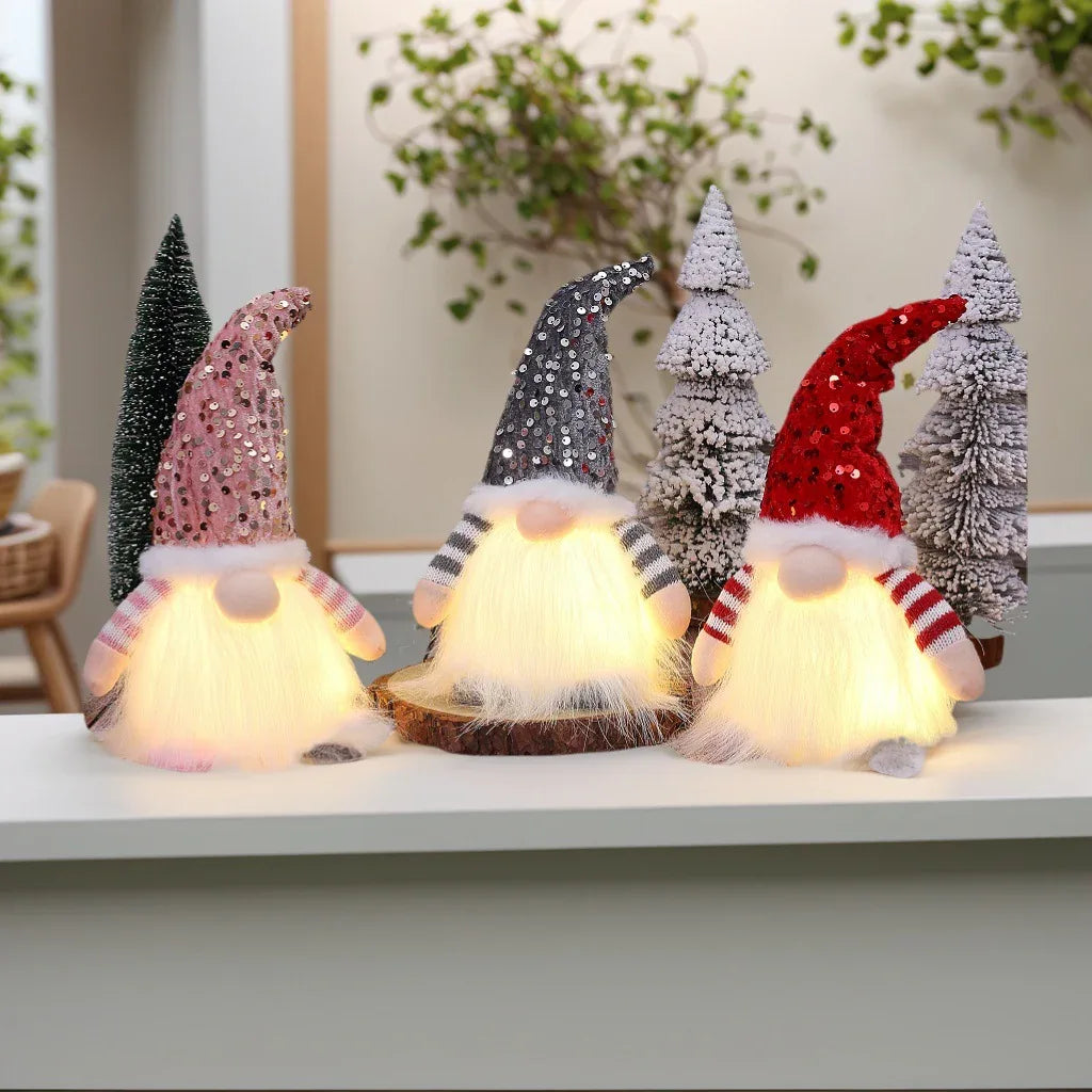 2 Pcs Red Charming Light-Up Christmas Gnome - Festive Nordic Plush Holiday Decoration - Mekamart Australia