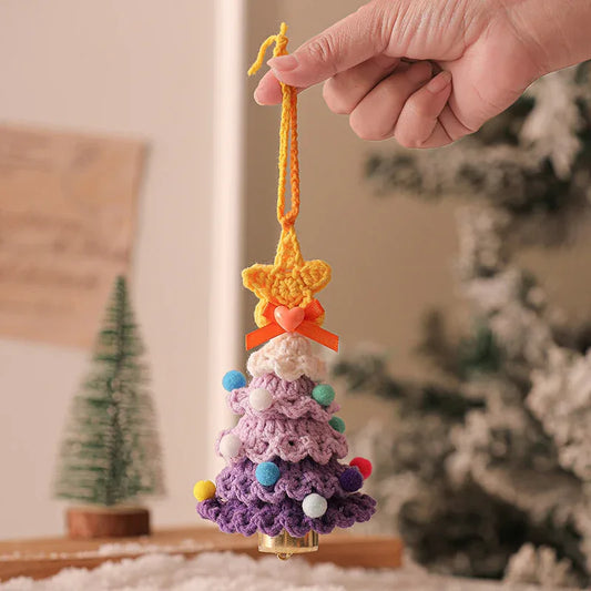 2 Pcs Style B Yellow and Purple Handmade Crochet Christmas Tree Ornament - Festive Hanging Decoration with Jingle Bell - Mekamart Australia
