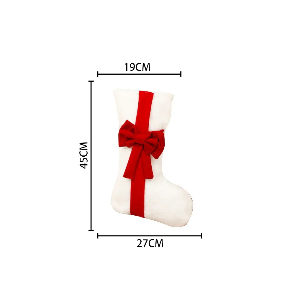 2 Pcs Red Stitching Green Bow Luxurious Velvet Christmas Stocking with Elegant Bow - Large 45cm Holiday Mantel Decoration - Mekamart Australia