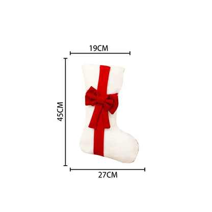 2 Pcs Red Stitching Green Bow Luxurious Velvet Christmas Stocking with Elegant Bow - Large 45cm Holiday Mantel Decoration - Mekamart Australia