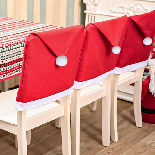 Red Festive Santa Hat Dining Chair Covers - Set of 8 for Holiday Party Decoration - Mekamart Australia