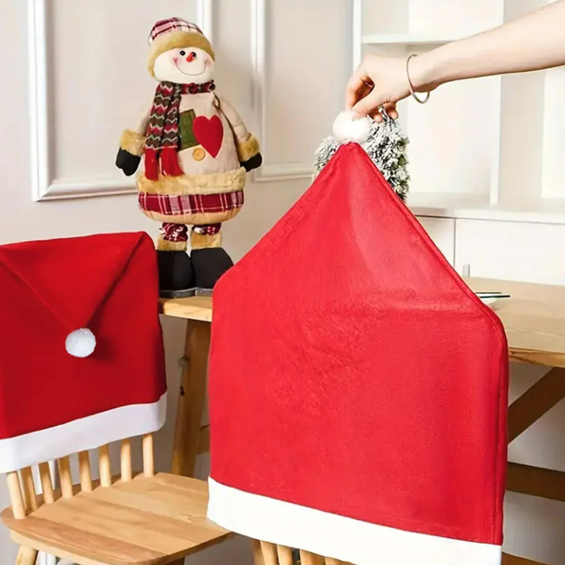 Red Festive Santa Hat Dining Chair Covers - Set of 8 for Holiday Party Decoration - Mekamart Australia