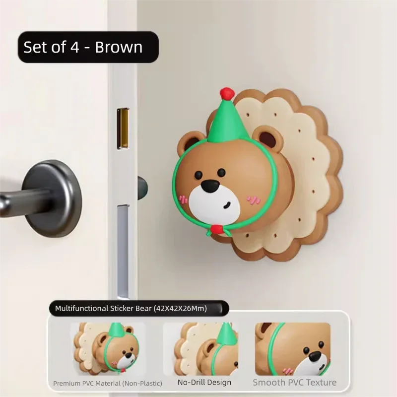 4 Pcs Brown Adorable Bear Wall Protector - Multi-Use Self-Adhesive Door Stopper Bumper - Mekamart Australia