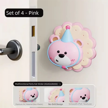 4 Pcs Pink Adorable Bear Wall Protector - Multi-Use Self-Adhesive Door Stopper Bumper - Mekamart Australia