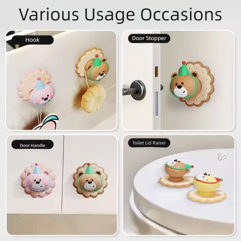 3 Pcs (Pink + Brown + Yellow) Adorable Bear Wall Protector - Multi-Use Self-Adhesive Door Stopper Bumper - Mekamart Australia